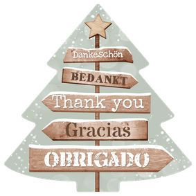 Internationale Weihnachtskarte Wegweiser Weihnachtsbaumform