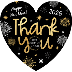 Neujahrskarte Herzform 'Thank you' Feuerwerk geschäftlich