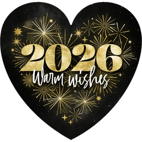 Neujahrskarte Herzkarte Feuerwerk 2026 'Warm wishes'