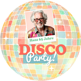 Runde Einladungskarte bunte Discokugel mit Foto