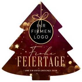 Weihnachtsbaumkarte dunkelrot mit Logo 