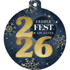 Weihnachtskarte 2026 'frohes Fest' als Weihnachtskugel