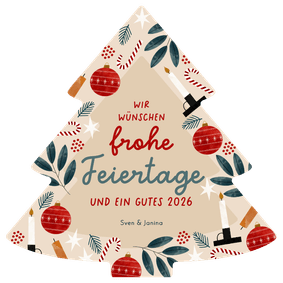 Weihnachtskarte Christbaum-Form mit Kerzen und Kugeln