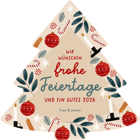 Weihnachtskarte Christbaum-Form mit Kerzen und Kugeln