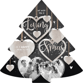 Weihnachtskarte Fotocollage Weihnachtsbaumform Herzen