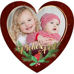 Weihnachtskarte Fotoherz mit Weihnachtsgesteck