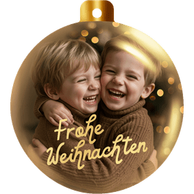 Weihnachtskarte goldene Weihnachtskugel mit Foto