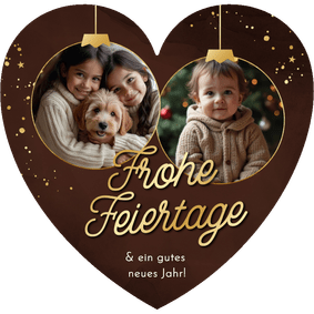 Weihnachtskarte Herzform Fotocollage in Weihnachtskugeln 