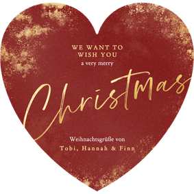 Weihnachtskarte Herzform rot Goldstaub 'Christmas'