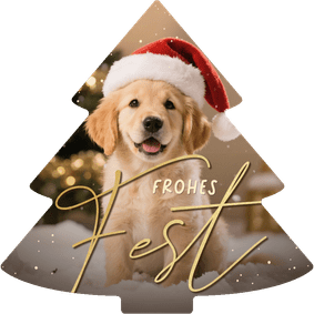 Weihnachtskarte Hund mit Mütze Weihnachtsbaum 