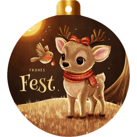 Weihnachtskarte Rentier Weihnachtskugel Rotkehlchen