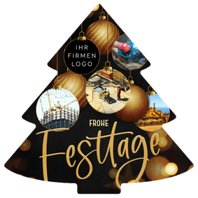 Weihnachtskarte Weihnachsbaum-Form mit Fotos und Logo