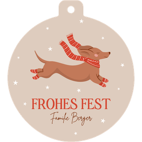 Weihnachtskugel Grußkarte Dackel mit Schal und Socken