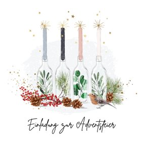 Adventsfeier Firma Einladung vier Kerzen Aquarell