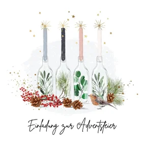 Adventsfeier Firma Einladung vier Kerzen Aquarell