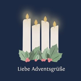 Adventsgrußkarte in Blau 4 weiße Kerzen & Ilexzweige