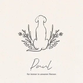 Beileidskarte Hund Linienzeichnung Blumen Name
