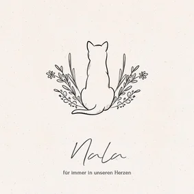 Beileidskarte Katze Linienzeichnung Blumen Name