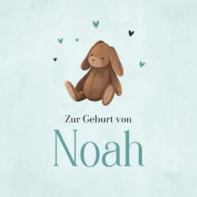 Blaue Karte Glückwunsch Geburt Hase mit Schlappohren