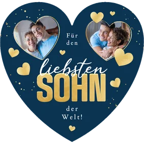 Blaue Valentinskarte Herzform & Fotos Sohn
