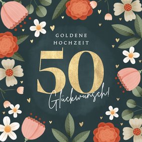 Blumenkarte Glückwunsch Goldene Hochzeit goldene 50