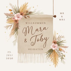 Boho-Einladungskarte Hochzeit Trockenblumen Deko