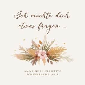 Boho-Karte Trauzeugin fragen Trockenblumenstrauß 