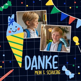 Bunte Danksagung zur Einschulung Fotos & Schultüte