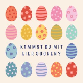 Bunte Osterkarte Einladung zum Eiersuchen