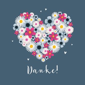 Dankeskarte Blumenherz Freundinnen schlicht