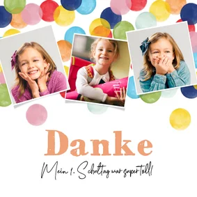 Dankeskarte Einschulung Fotos & bunte Konfetti
