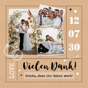 Dankeskarte Fotocollage Hochzeit Kraftpapier