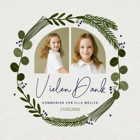 Dankeskarte Fotocollage Kommunion Papierstruktur Kranz
