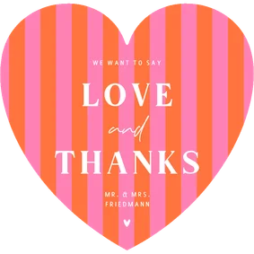 Dankeskarte Herzform Colorblocking Streifen Rosa Orange