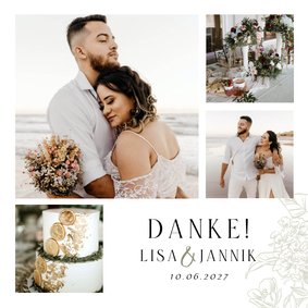 Dankeskarte Hochzeitsfeier Fotocollage Blumendekor