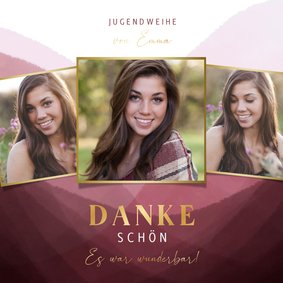 Dankeskarte Jugendweihe dunkelrot, Fotos & Gold