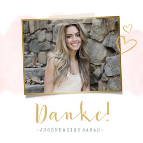 Dankeskarte Jugendweihe Foto & rosa Wasserfarbe