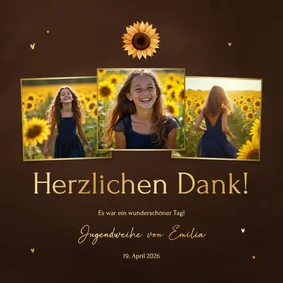 Dankeskarte Jugendweihe Fotocollage Sonnenblume braun 