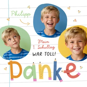 Dankeskarte Schulanfang Fotos & Bleistift-Schrift