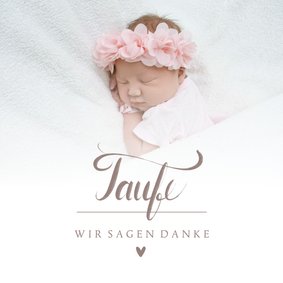 Dankeskarte Taufe Foto & Schreibschrift rosé