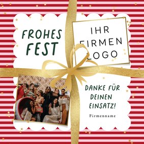 Dankeskarte Weihnachten Foto & Logo Geschenk gestreift