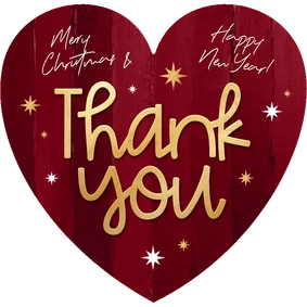 Dankeskarte Weihnachten Herzform 'Thank you' Englisch