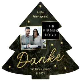 Dankeskarte Weihnachtsbaum Sterne Foto und Logo 