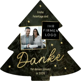 Dankeskarte Weihnachtsbaum Sterne Foto und Logo 