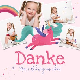 Dankeskarte zur Einschulung Regenbogen & Einhorn