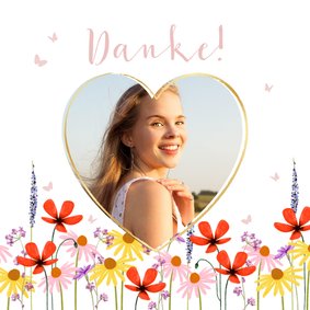 Dankeskarte zur Firmung Herzfoto & Blumenwiese