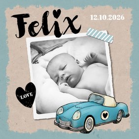Dankeskarte zur Geburt Foto und Oldtimer