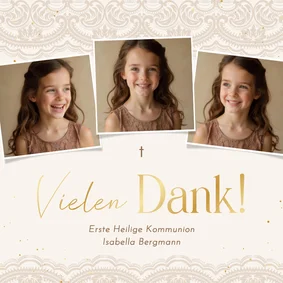 Danksagung Fotocollage-Karte Kommunion Spitzenrand