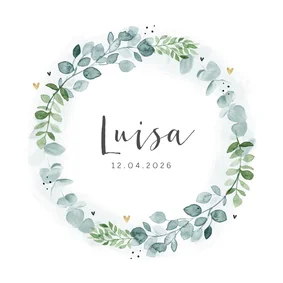 Danksagung Geburt botanischer Kranz Foto innen