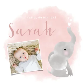 Danksagung Geburt Foto, Elefant Aquarell rosa